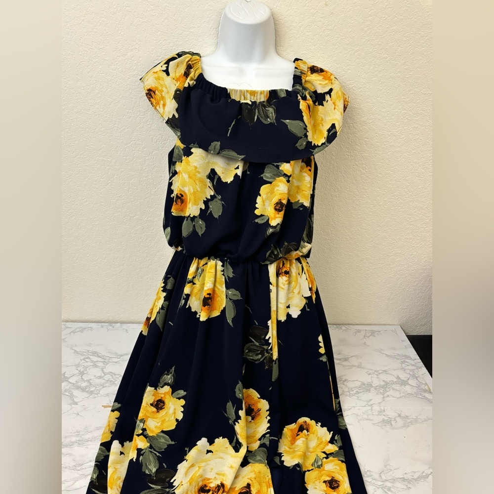 Women's Premier Amour Floral Maxi Dress Size 8 Short Sleeve Blue Yellow Lined